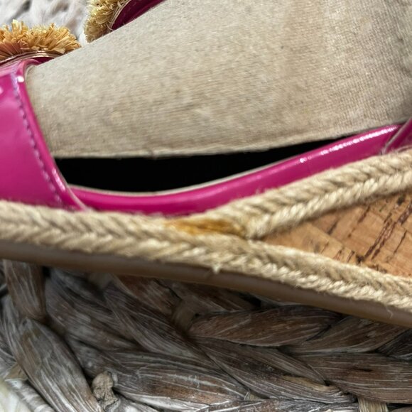 Etienne Aigner Pink Patent Leather Flower Embellished Espadrille Wedge Sandals 8 - Picture 5 of 13